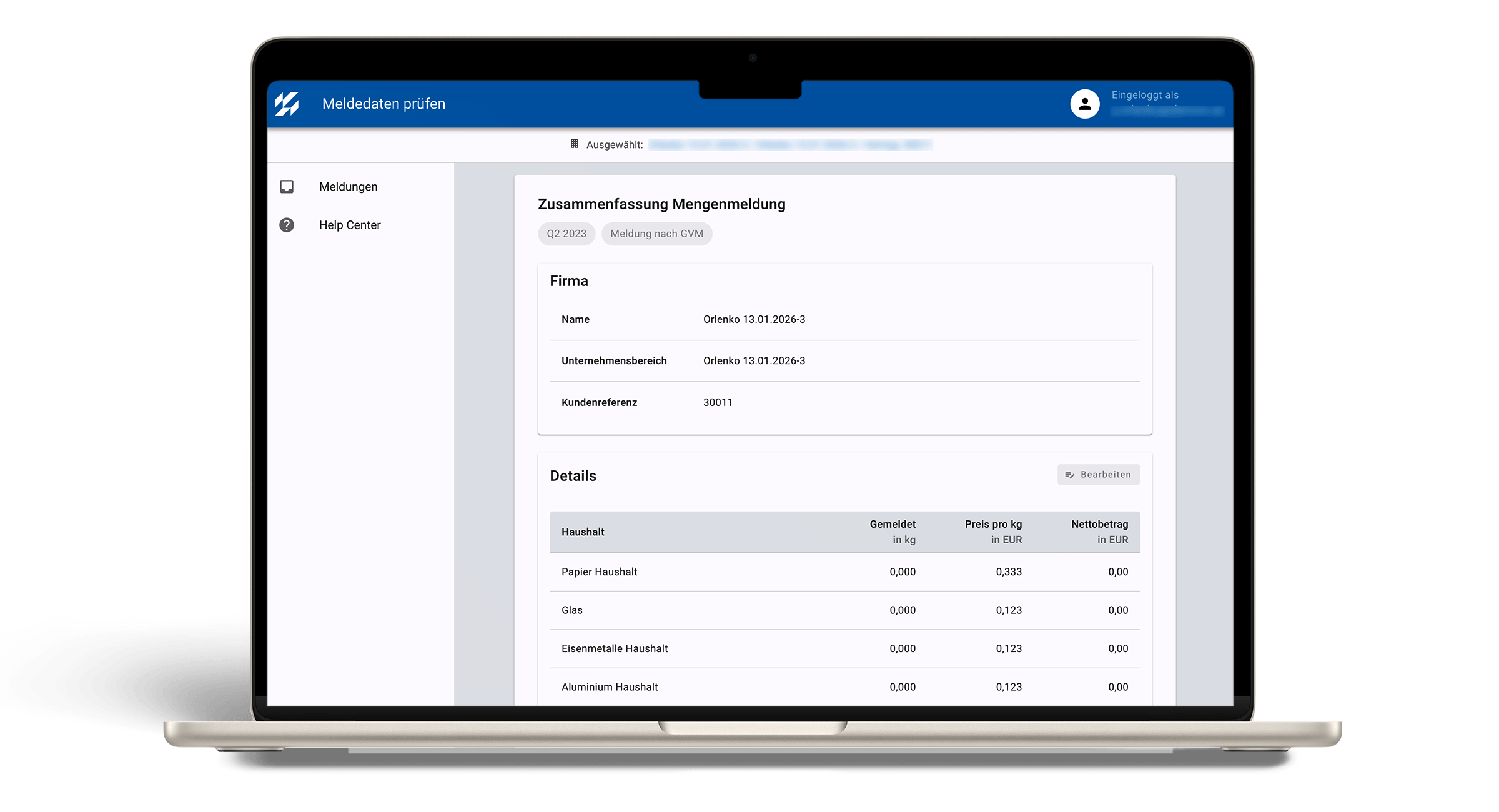 Laptop with a reporting portal for digitally recording quantity reports